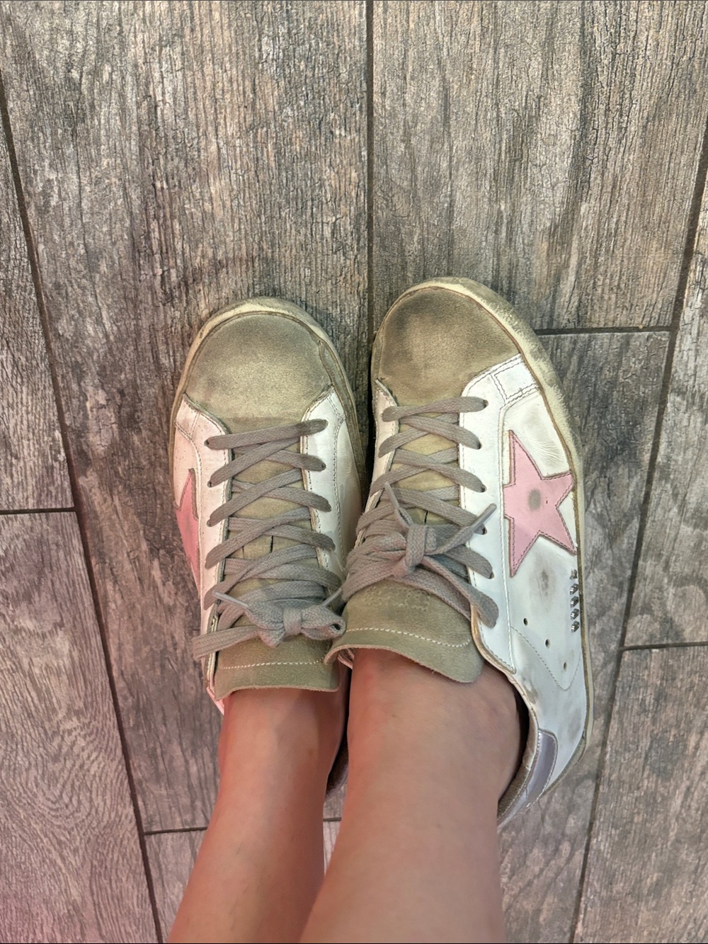 Womens White and Pink Star Lace-Up golden goose Sneakers